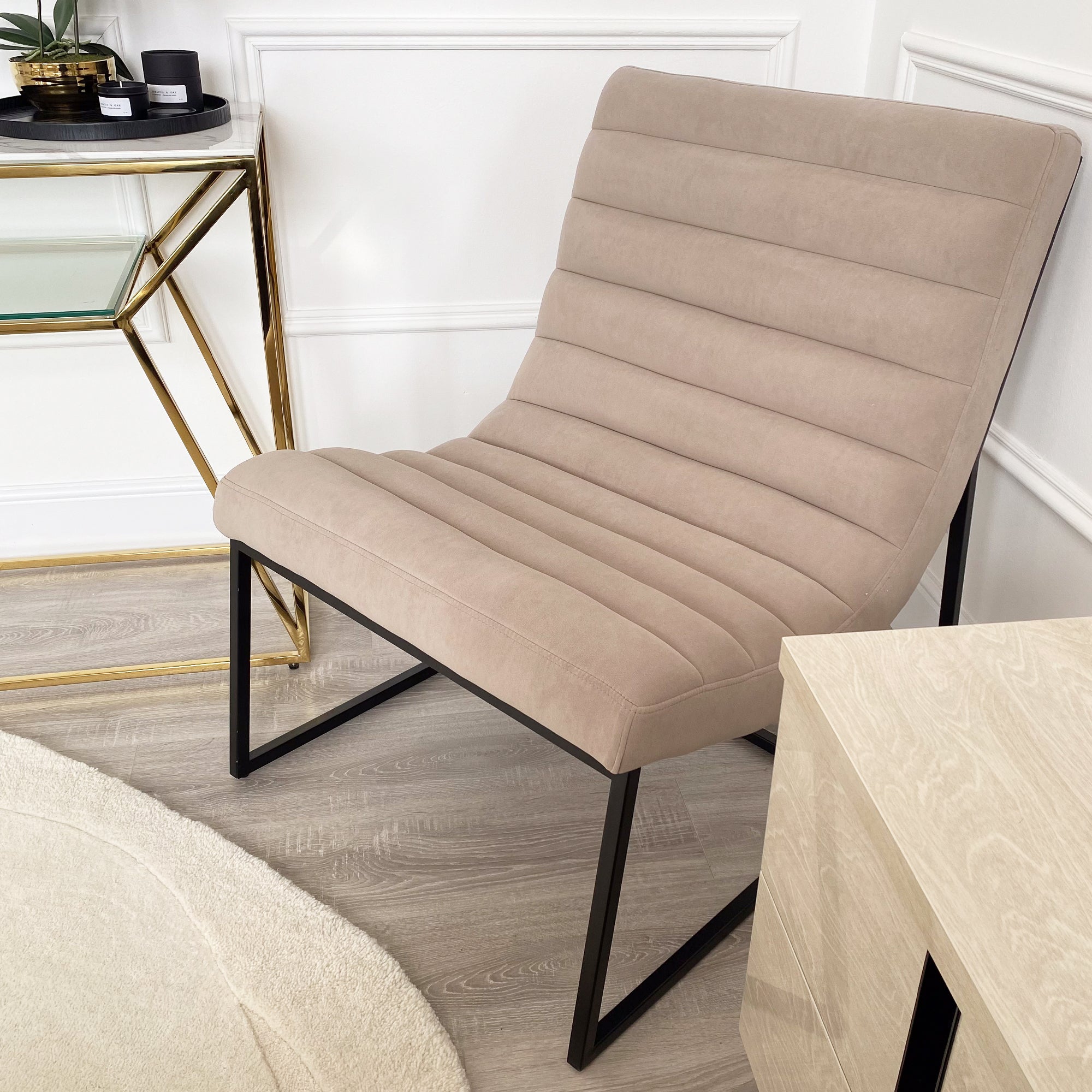 Taupe Velvet Ribbed Accent Chair with Black Frame EX Display